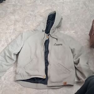 Carhartt Light Gray Hooded Branded Swanson Jacket with Dark Lining